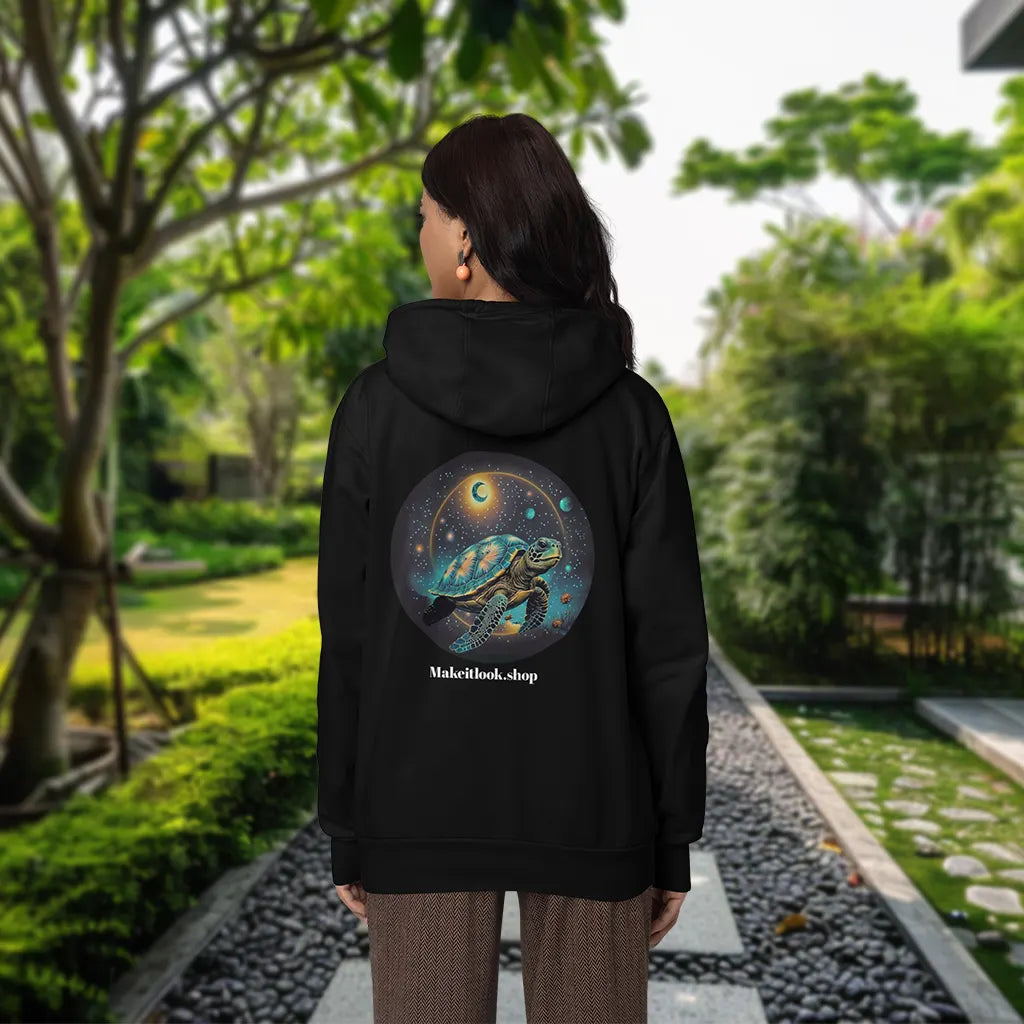 Schwarzer Damen-Hoodie mit farbenfrohem Schildkröten-Design – stilvoll und bequem.
schwarz_main_image_2