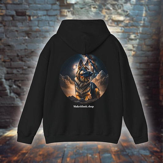 Hunde Hoodie „Sky Watch“ mit Schäferhund unter der Milchstraße