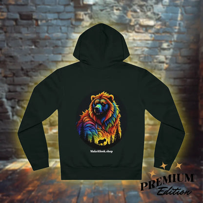 Rainbow Bear Hoodie – Unisex – Farbenfrohe Naturmagie vor dunklem Wald, S bis 5XL