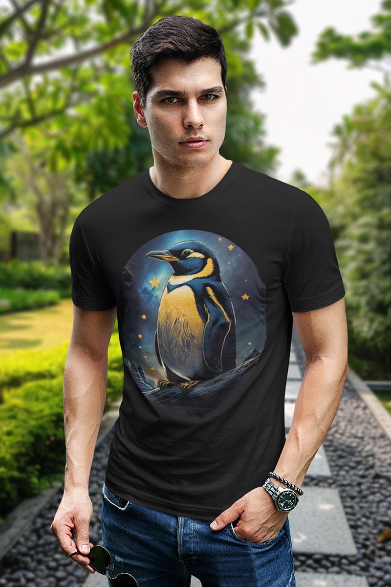 Astral Penguin - T - Shirt - MODERN STYLE - Astral Penguin T - Shirt MODERN STYLE Ausgefallen beautiful beschützer Bio Bio - Baumwolle black Clothing Cotton Crew neck DTG Ethical Fashion Fantasie Fashion Gemütlich Guardian himmel it Klassische Passform land landscape landschaft Look luna make Make it look Men's Clothing Midnight mond Moon Nachhaltige Mode Neck Labels Pinguin Power Regular fit schwarz sky star Sterne Streetwear süss T - shirts Tiere Traumwelt Umweltfreundlich Unisex Welt Wild Wil