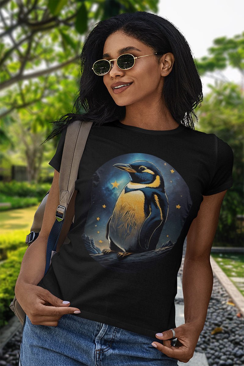 Astral Penguin - T - Shirt - MODERN STYLE - Astral Penguin Black T - Shirt MODERN STYLE Ausgefallen beautiful beschützer Bio Bio - Baumwolle black Clothing Cotton Crew neck DTG Ethical Fashion Fantasie Fashion Gemütlich Guardian himmel it Klassische Passform land landscape landschaft Look luna make Make it look Men's Clothing Midnight mond Moon Nachhaltige Mode Neck Labels Pinguin Power Regular fit schwarz sky star Sterne Streetwear süss T - shirts Tiere Traumwelt Umweltfreundlich Unisex Welt Wi