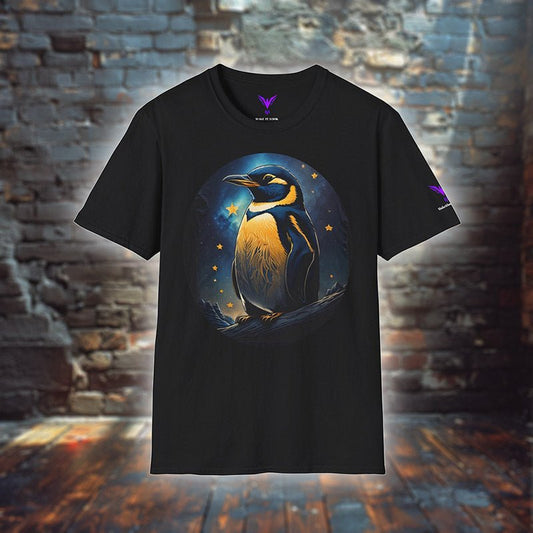 Astral Penguin - T - Shirt - MODERN STYLE - Astral Penguin T - Shirt MODERN STYLE Ausgefallen beautiful beschützer Bio Bio - Baumwolle black Clothing Cotton Crew neck DTG Ethical Fashion Fantasie Fashion Gemütlich Guardian himmel it Klassische Passform land landscape landschaft Look luna make Make it look Men's Clothing Midnight mond Moon Nachhaltige Mode Neck Labels Pinguin Power Regular fit schwarz sky star Sterne Streetwear süss T - shirts Tiere Traumwelt Umweltfreundlich Unisex Welt Wild Wil