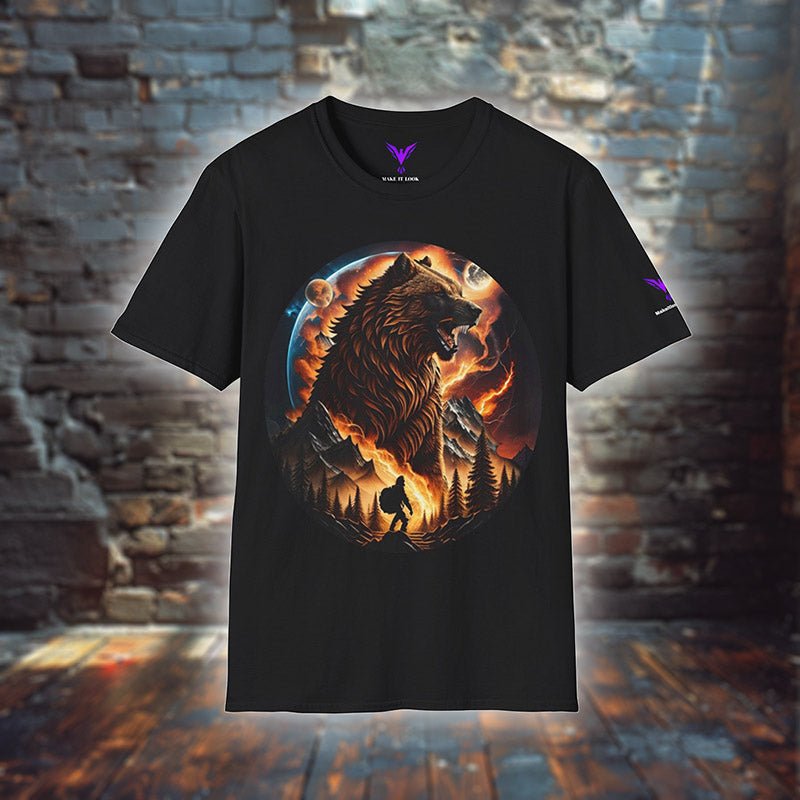 Bear on fire - T - Shirt - MOUNTAIN STYLE - Bear on fire Black T - Shirt MOUNTAIN STYLE Ausgefallen Bear beautiful Bio Bio - Baumwolle black Bär Clothing Cotton Crew neck dreamworld DTG Ethical Fashion Fantasie Fashion Feuer Fire forest Gemütlich Hills Klassische Passform land landscape landschaft Look Make it look Men's Clothing Midnight Nachhaltige Mode Neck Labels Power Regular fit sky Sonne Sterne Streetwear sun Sunshine T - shirts Tiere Traumwelt Umweltfreundlich Unisex Wald Wild Wild Natur