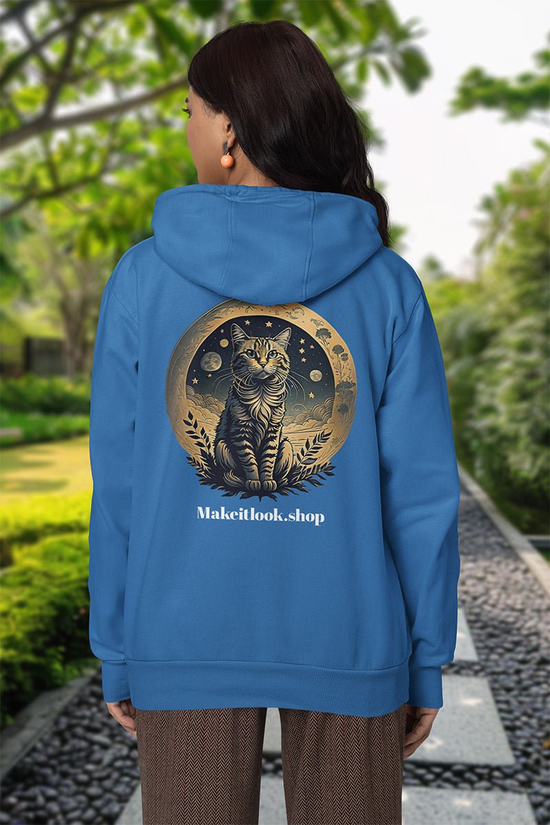 Cat of golden Ring - Hoodie - MODERN STYLE - Cat of golden Ring Hoodie MODERN STYLE Ausgefallen beautiful Bio Bio - Baumwolle black blau blue Cat Cat of Ring Cat with Ring Clothing Cotton Crew neck dreamworld DTG Fantasie Fashion gelbe Katze Gemütlich Gold Golden Golden Ring Cat Hoodies Kapuzenpullover Katze Katze mit Ring Katze sitzt Klassische Passform luna Löwe Men's Clothing mond Moon Nachhaltige Mode Regular fit Ring schwarz Sit Cat Sonne star Sterne süss Tiere Traumwelt Umweltfreundlich Un