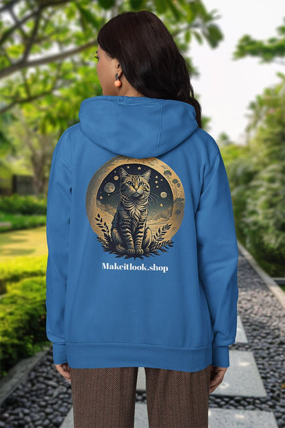 Cat of golden Ring - Hoodie - MODERN STYLE - Cat of golden Ring Hoodie MODERN STYLE Ausgefallen beautiful Bio Bio - Baumwolle black blau blue Cat Cat of Ring Cat with Ring Clothing Cotton Crew neck dreamworld DTG Fantasie Fashion gelbe Katze Gemütlich Gold Golden Golden Ring Cat Hoodies Kapuzenpullover Katze Katze mit Ring Katze sitzt Klassische Passform luna Löwe Men's Clothing mond Moon Nachhaltige Mode Regular fit Ring schwarz Sit Cat Sonne star Sterne süss Tiere Traumwelt Umweltfreundlich Un