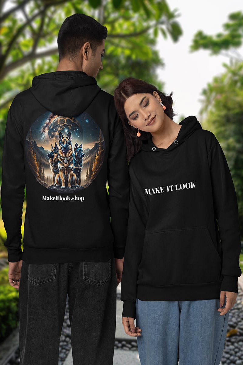 Cosmic Watchdogs - Hoodie - MODERN STYLE - Cosmic Watchdogs Hoodie MODERN STYLE Ausgefallen beschützer Bio Bio - Baumwolle black clan Clothing Cotton Crew neck dog dreamworld DTG Ethical Fashion Fashion Gemütlich Guardian himmel Hoodies hund Kapuzenpullover Klassische Passform land landscape landschaft luna Make it look Men's Clothing mond Moon Nachhaltige Mode Power Regular fit rudel schwarz schäferhunde Shepard sky Sonne squad star Sterne Streetwear sun Tiere Traumwelt Umweltfreundlich Unisex 