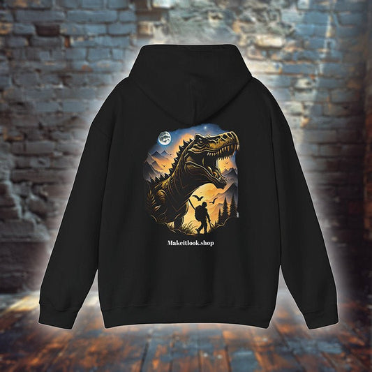 Dino Roar - Hoodie - JURASSIC STYLE - Dino Roar Hoodie Printify Ausgefallen Bio Bio - Baumwolle Clothing Cotton Crew neck Dino Dinosauerier DTG Ethical Fashion Fashion Gemütlich Hoodies Kapuzenpullover Klassische Passform Make it look Men's Clothing Mensch Nachhaltige Mode Regular fit Sterne Streetwear Tiere Umweltfreundlich Unisex Wanderer Women's Clothing