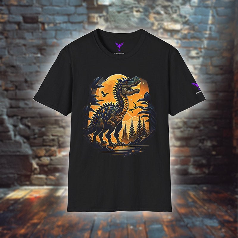 Dino Sun land - T - Shirt - JURASSIC STYLE - Dino Sun land T - Shirt JURASSIC STYLE Ausgefallen beautiful beschützer Bio Bio - Baumwolle black blossom Clothing Cotton Crew neck Dino Dinosauerier dreamworld DTG Ethical Fashion Fashion forest Gemütlich Gold Golden Guardian Hills it Klassische Passform land landscape landschaft Look make Make it look Men's Clothing Midnight Nachhaltige Mode Neck Labels Power Regular fit schwarz sky Streetwear Sunshine T - shirts Tiere Traumwelt Umweltfreundlich Uni