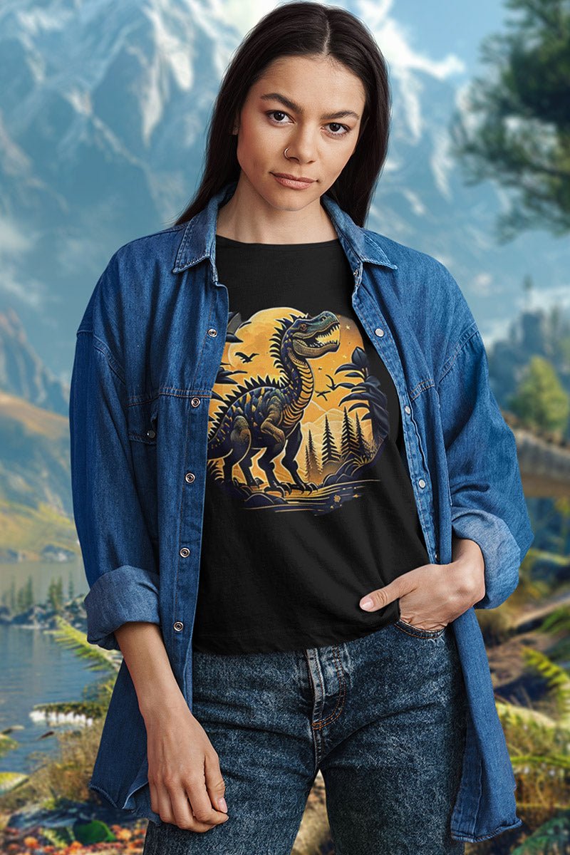 Dino Sun land - T - Shirt - JURASSIC STYLE - Dino Sun land T - Shirt JURASSIC STYLE Ausgefallen beautiful beschützer Bio Bio - Baumwolle black blossom Clothing Cotton Crew neck Dino Dinosauerier dreamworld DTG Ethical Fashion Fashion forest Gemütlich Gold Golden Guardian Hills it Klassische Passform land landscape landschaft Look make Make it look Men's Clothing Midnight Nachhaltige Mode Neck Labels Power Regular fit schwarz sky Streetwear Sunshine T - shirts Tiere Traumwelt Umweltfreundlich Uni