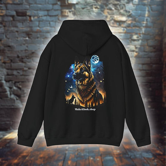 Galactic Watchful Guardians - Hoodie - MODERN STYLE - Galactic Watchful Guardians Hoodie MODERN STYLE Ausgefallen beschützer Bio Bio - Baumwolle black Clothing Cotton Crew neck dog dreamworld DTG Ethical Fashion Fashion Gemütlich Guardian himmel Hoodies hund Kapuzenpullover Klassische Passform land landscape landschaft luna Men's Clothing mond Moon Nachhaltige Mode Power Regular fit schwarz schäferhunde Shepard sky Sonne star Sterne Streetwear sun Tiere Traumwelt Umweltfreundlich Unisex Welt Wom