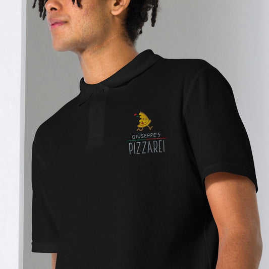 Giuseppe Pizzarei – Unisex Poloshirt mit verspieltem Pizza - Männchen Logo - Poloshirt - Make it look - Giuseppe Pizzarei – Unisex Poloshirt mit verspieltem Pizza - Männchen Logo