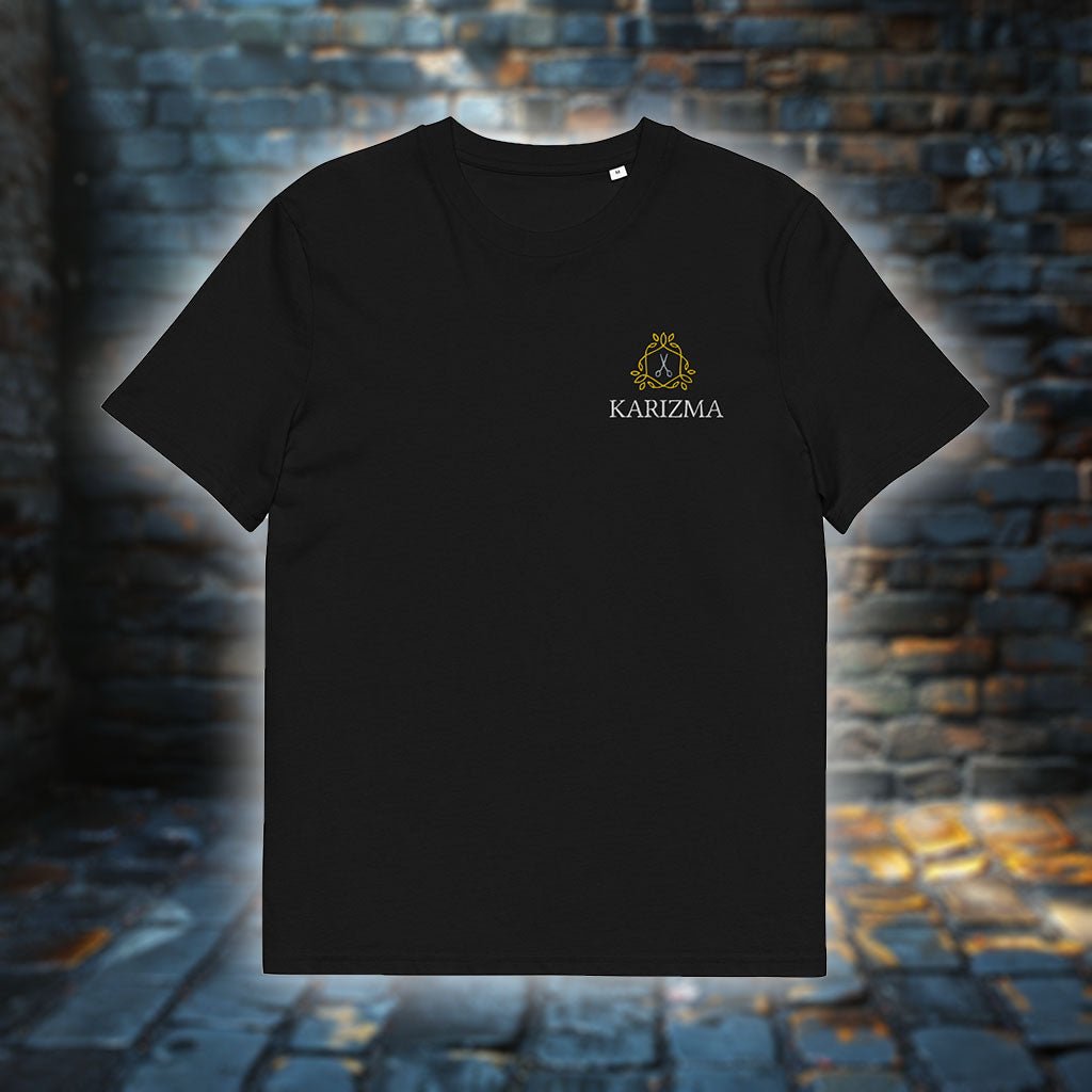 Karizma – Elegantes Premium T-Shirt mit Hexagon, Schere und Blätterkranz - T-Shirt - Make it look - Karizma – Elegantes Premium T-Shirt mit Hexagon, Schere und Blätterkranz