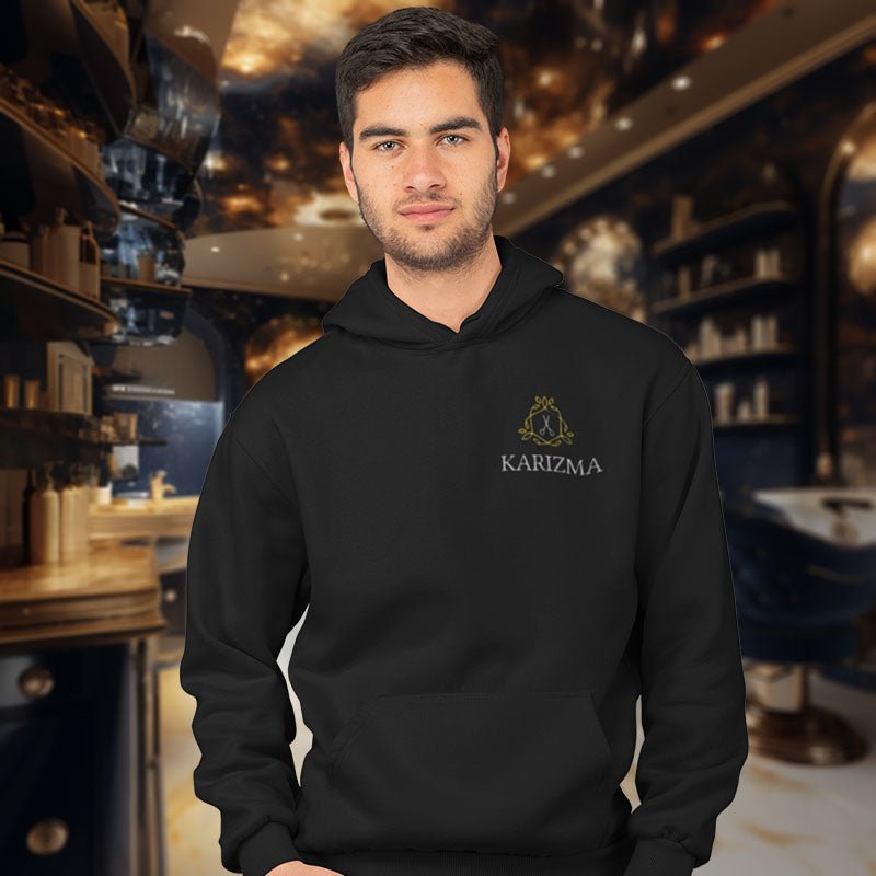 Karizma – Premium Hoodie mit edlem Scheren - Logo im Hexagon - Rahmen - Hoodie - Make it look - Karizma – Premium Hoodie mit edlem Scheren - Logo im Hexagon - Rahmen