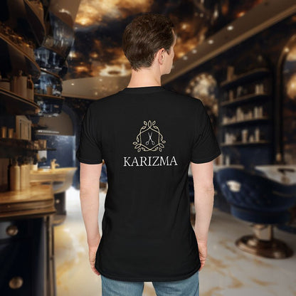 Karizma – Stilvolles Unisex T-Shirt mit Scheren - Logo, Blätterkranz und Hexagon - T-Shirt - Printify - Karizma – Stilvolles Unisex T-Shirt mit Scheren - Logo, Blätterkranz und Hexagon