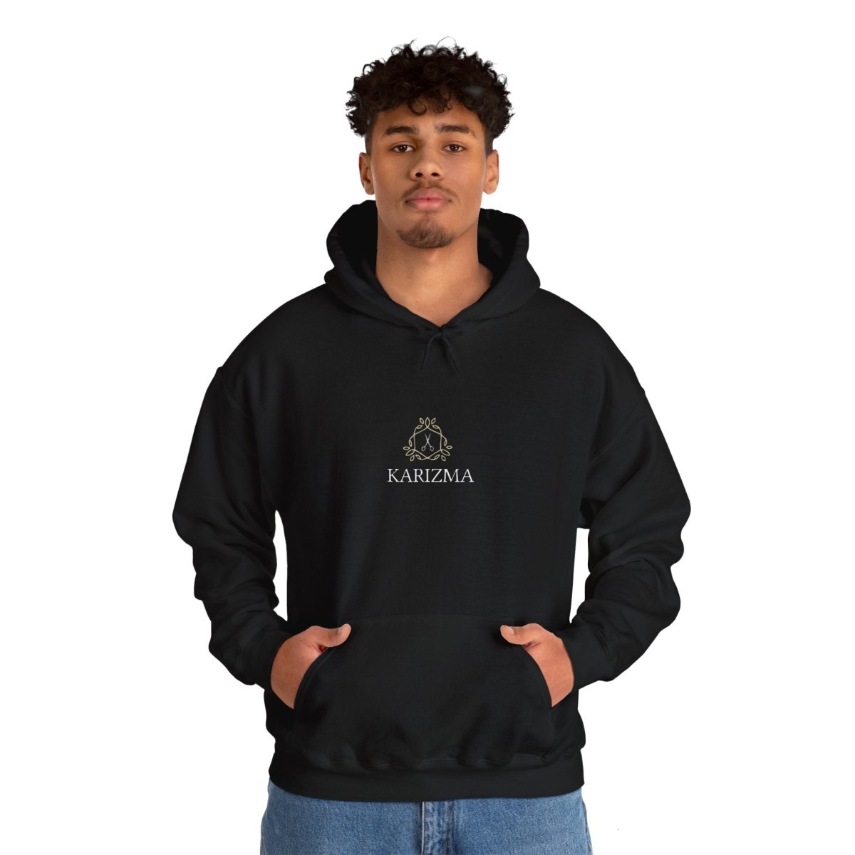 Karizma – Unisex Hoodie mit zentralem Scheren - Logo im Goldenen Rahmen - Hoodie - Printify - Karizma – Unisex Hoodie mit zentralem Scheren - Logo im Goldenen Rahmen