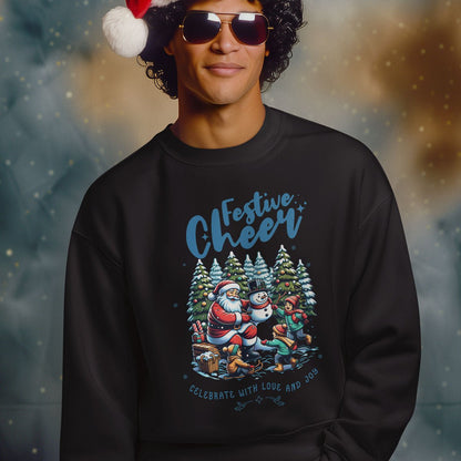 Liebe und Freude – Weihnachtssweater mit Weihnachtsmann & Schneemann, S - 2XL - Sweatshirt - Make it Look - Liebe und Freude – Weihnachtssweater mit Weihnachtsmann & Schneemann, S - 2XL