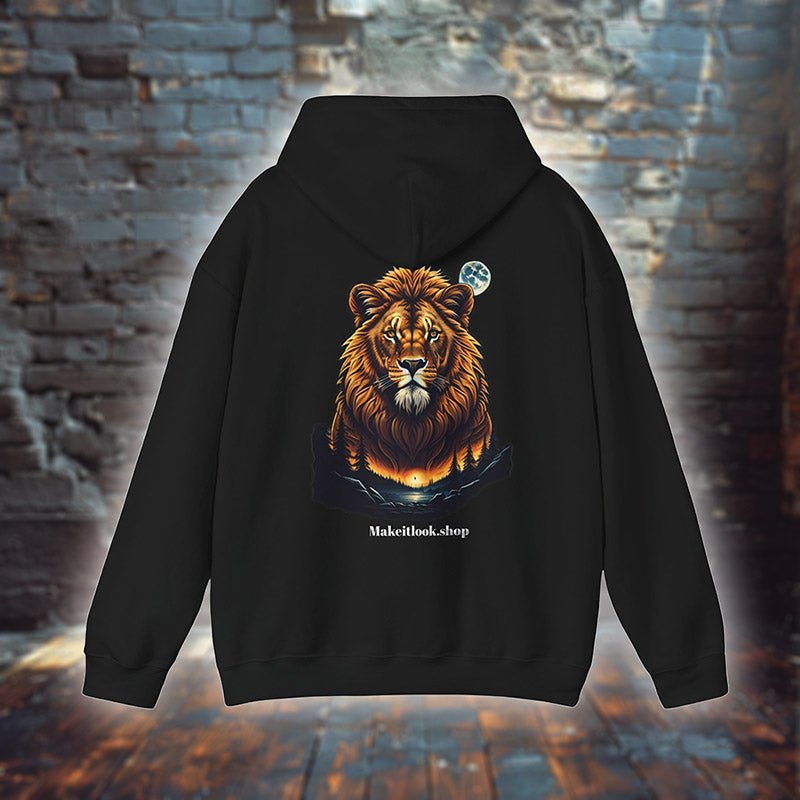 Lion Hills - Hoodie - AFRIKAN SYTLE - Lion Hills Navy Hoodie Printify Ausgefallen beautiful Berge Bio Bio - Baumwolle black blau blue Clothing Cotton Crew neck dreamworld DTG Fashion forest Gemütlich Hills himmel Hoodies Kapuzenpullover King of Lions Klassische Passform land landscape landschaft Lion Lion Hills Lion King Lions Look Löwe Make it look Men's Clothing Nachhaltige Mode Regular fit schwarz sky Sonne Sonnenschein Streetwear sun Sunshine Tiere Traumwelt Umweltfreundlich Unisex Wald Wild