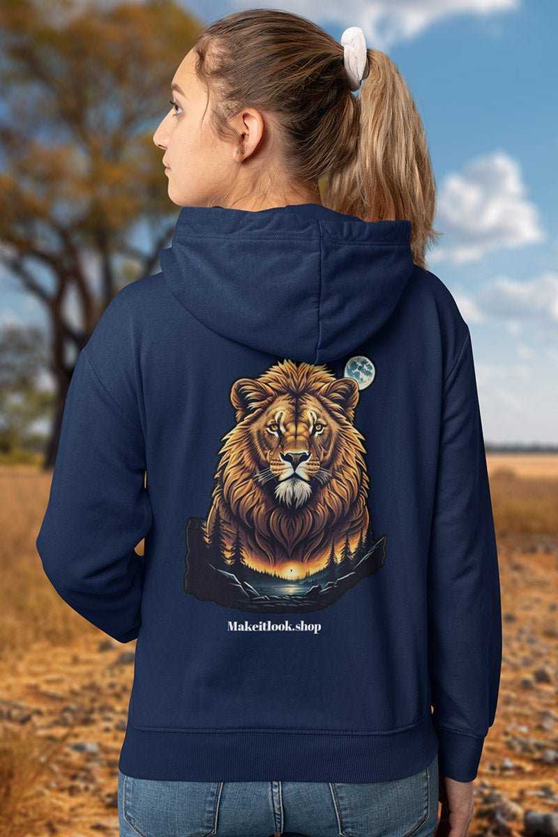 Lion Hills - Hoodie - AFRIKAN SYTLE - Lion Hills Hoodie Printify Ausgefallen beautiful Berge Bio Bio - Baumwolle black blau blue Clothing Cotton Crew neck dreamworld DTG Fashion forest Gemütlich Hills himmel Hoodies Kapuzenpullover King of Lions Klassische Passform land landscape landschaft Lion Lion Hills Lion King Lions Look Löwe Make it look Men's Clothing Nachhaltige Mode Regular fit schwarz sky Sonne Sonnenschein Streetwear sun Sunshine Tiere Traumwelt Umweltfreundlich Unisex Wald Wild Wild