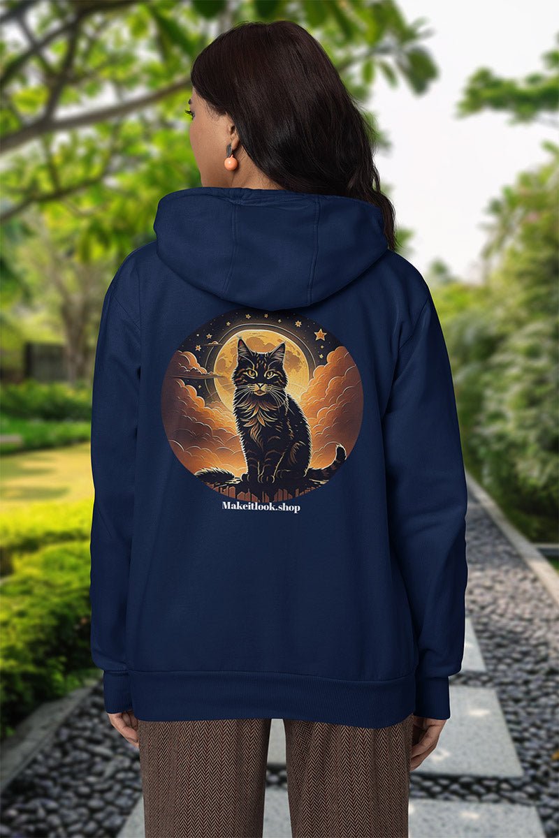 Midnight Moon Cat - Hoodie - MODERN STYLE - Midnight Moon Cat Hoodie Printify Ausgefallen beautiful Bio Bio - Baumwolle black blau blossom blue Cat Clothing cloud Cotton Crew neck DTG Fantasie Fashion Gemütlich himmel Hoodies Kapuzenpullover Katze Katze sitzt King of Lions Klassische Passform landscape Look luna Löwe Make it look Men's Clothing Midnight mond Moon Nachhaltige Mode Regular fit Sit Cat sky star Sterne Streetwear sun süss Tiere Umweltfreundlich Unisex Wald Wild Wild Lion Wild Nature