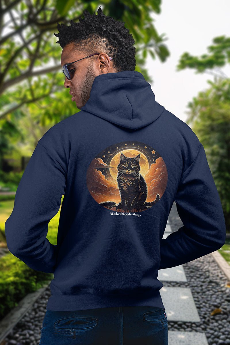 Midnight Moon Cat - Hoodie - MODERN STYLE - Midnight Moon Cat Hoodie Printify Ausgefallen beautiful Bio Bio - Baumwolle black blau blossom blue Cat Clothing cloud Cotton Crew neck DTG Fantasie Fashion Gemütlich himmel Hoodies Kapuzenpullover Katze Katze sitzt King of Lions Klassische Passform landscape Look luna Löwe Make it look Men's Clothing Midnight mond Moon Nachhaltige Mode Regular fit Sit Cat sky star Sterne Streetwear sun süss Tiere Umweltfreundlich Unisex Wald Wild Wild Lion Wild Nature