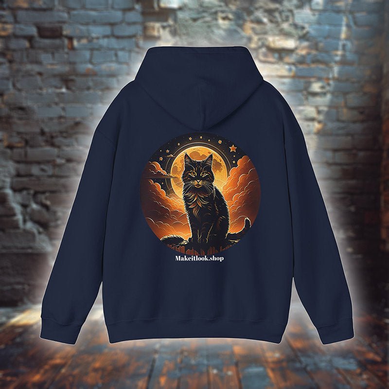 Midnight Moon Cat - Hoodie - MODERN STYLE - Midnight Moon Cat Hoodie Printify Ausgefallen beautiful Bio Bio - Baumwolle black blau blossom blue Cat Clothing cloud Cotton Crew neck DTG Fantasie Fashion Gemütlich himmel Hoodies Kapuzenpullover Katze Katze sitzt King of Lions Klassische Passform landscape Look luna Löwe Make it look Men's Clothing Midnight mond Moon Nachhaltige Mode Regular fit Sit Cat sky star Sterne Streetwear sun süss Tiere Umweltfreundlich Unisex Wald Wild Wild Lion Wild Nature