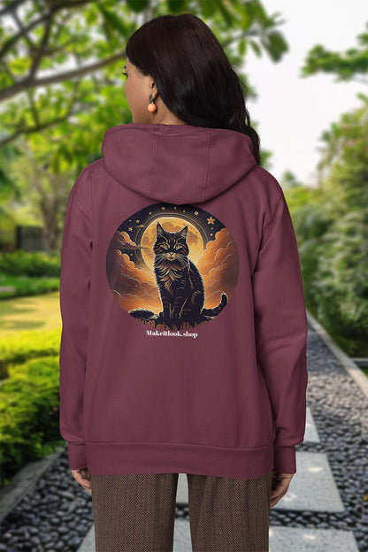 Midnight Moon Cat - Hoodie - MODERN STYLE - Midnight Moon Cat Hoodie Printify Ausgefallen beautiful Bio Bio - Baumwolle black blau blossom blue Cat Clothing cloud Cotton Crew neck DTG Fantasie Fashion Gemütlich himmel Hoodies Kapuzenpullover Katze Katze sitzt King of Lions Klassische Passform landscape Look luna Löwe Make it look Men's Clothing Midnight mond Moon Nachhaltige Mode Regular fit Sit Cat sky star Sterne Streetwear sun süss Tiere Umweltfreundlich Unisex Wald Wild Wild Lion Wild Nature