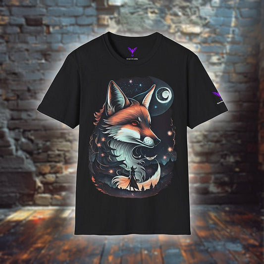 Moonlit Fox Wanderer - T - Shirt - MOUNTAIN STYLE - Moonlit Fox Wanderer - T - Shirt - MOUNTAIN STYLE - Black - S - Make it look