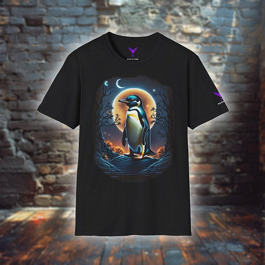 Penguin Moonrise - T - Shirt - MODERN STYLE - Penguin Moonrise T - Shirt MODERN STYLE Ausgefallen beautiful Bio Bio - Baumwolle black Clothing Cotton Crew neck dreamworld DTG Ethical Fashion Fantasie Fashion forest Gemütlich Hills himmel it Klassische Passform land landscape landschaft Look luna make Make it look Men's Clothing Midnight mond Moon Nachhaltige Mode Neck Labels Pinguin Power Regular fit schwarz Sonne star Sterne Streetwear sun süss T - shirts Tiere Traumwelt Umweltfreundlich Unisex