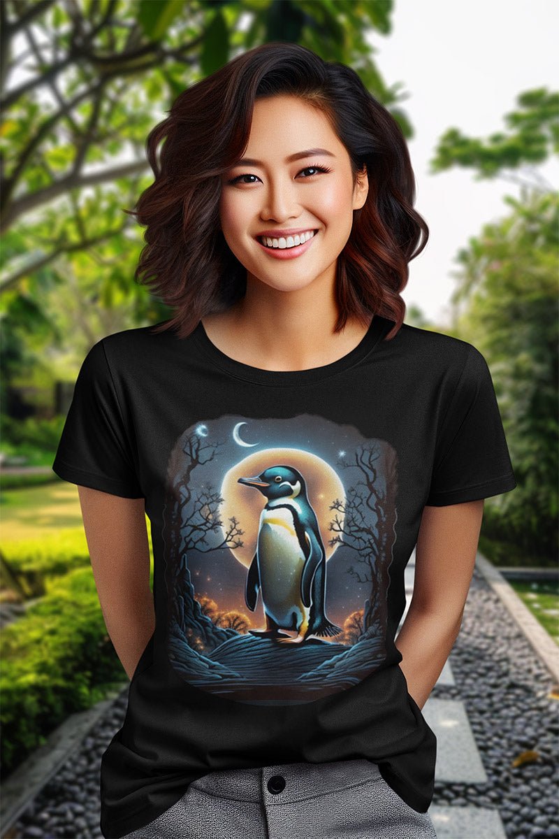 Penguin Moonrise - T - Shirt - MODERN STYLE - Penguin Moonrise T - Shirt MODERN STYLE Ausgefallen beautiful Bio Bio - Baumwolle black Clothing Cotton Crew neck dreamworld DTG Ethical Fashion Fantasie Fashion forest Gemütlich Hills himmel it Klassische Passform land landscape landschaft Look luna make Make it look Men's Clothing Midnight mond Moon Nachhaltige Mode Neck Labels Pinguin Power Regular fit schwarz Sonne star Sterne Streetwear sun süss T - shirts Tiere Traumwelt Umweltfreundlich Unisex