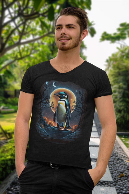 Penguin Moonrise - T - Shirt - MODERN STYLE - Penguin Moonrise Black T - Shirt MODERN STYLE Ausgefallen beautiful Bio Bio - Baumwolle black Clothing Cotton Crew neck dreamworld DTG Ethical Fashion Fantasie Fashion forest Gemütlich Hills himmel it Klassische Passform land landscape landschaft Look luna make Make it look Men's Clothing Midnight mond Moon Nachhaltige Mode Neck Labels Pinguin Power Regular fit schwarz Sonne star Sterne Streetwear sun süss T - shirts Tiere Traumwelt Umweltfreundlich 