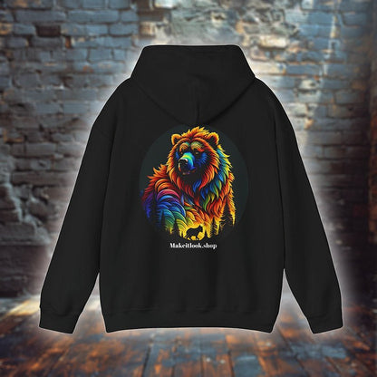 Rainbow bear - Hoodie - MOUNTAIN STYLE - Rainbow bear Hoodie Printify Ausgefallen Bear beschützer Bio Bio - Baumwolle black Bär Clothing Cotton Crew neck dreamworld DTG Ethical Fashion Fashion Gemütlich Grizzly Guardian Hoodies Kapuzenpullover Klassische Passform Make it look Men's Clothing Nachhaltige Mode Power rainbow regenbogen Regular fit Streetwear Tiere Traumwelt Umweltfreundlich Unisex Women's Clothing