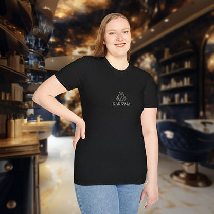 Karizma – Edles Unisex T-Shirt mit Hexagon, Schere und Blätterkranz-Design