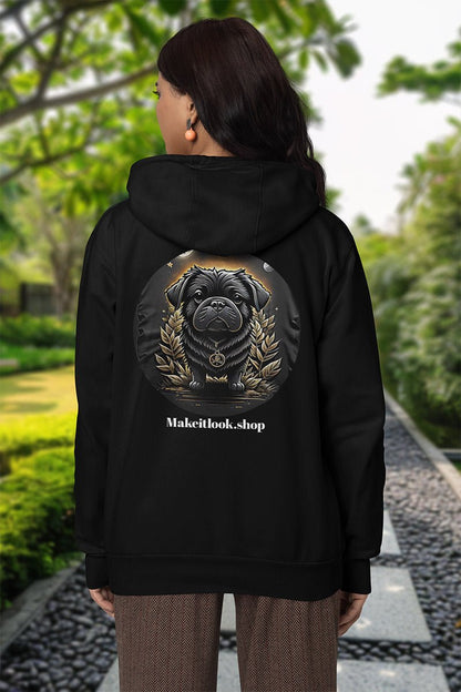 Royal pug - Hoodie - MODERN STYLE - Royal pug Hoodie MODERN STYLE Ausgefallen beschützer black Clothing Cotton Crew neck dog dreamworld DTG Ethical Fashion Gemütlich Guardian himmel Hoodies hund Kapuzenpullover Klassische Passform land landscape landschaft luna Make it look Men's Clothing Midnight Moon Nachhaltige Mode Power pup Regular fit schwarz sky Sonne star Sterne Streetwear sun süss T - shirts Tiere Traumwelt Umweltfreundlich Unisex Welt Women's Clothing world