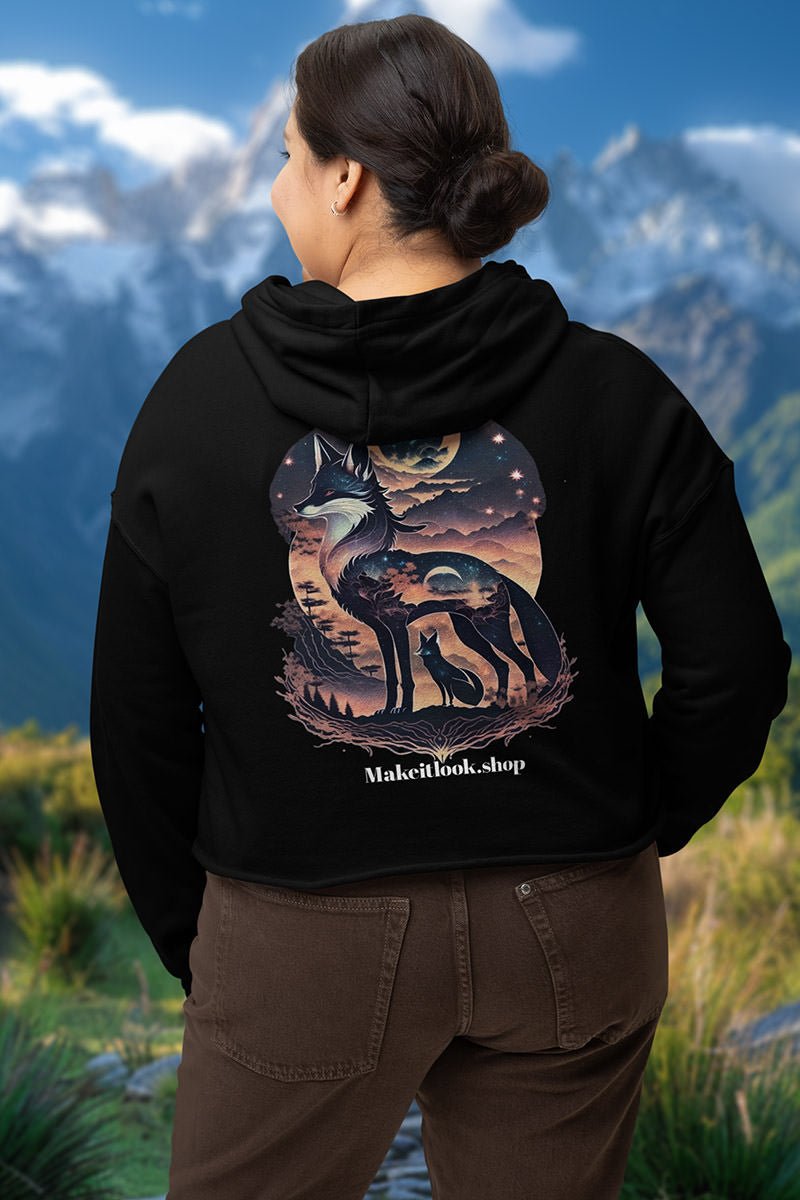 Starlit Fox Pair - Hoodie - MOUNTAIN STYLE - Starlit Fox Pair Black Hoodie MOUNTAIN STYLE Ausgefallen beschützer black Clothing Cotton Crew neck dog dreamworld DTG Ethical Fashion Fashion Gemütlich Guardian himmel Hoodies hund Kapuzenpullover Klassische Passform land landscape landschaft luna Men's Clothing Midnight mond Moon Nachhaltige Mode Power pup Regular fit rudel schwarz sky star Sterne Streetwear sun süss Tiere Traumwelt Umweltfreundlich Unisex Welt Women's Clothing world